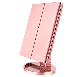 Rose Gold 3-Pannel LED Cosmetic Lighted Rechargeable Make-Up Vanity Mirror 2x 3x